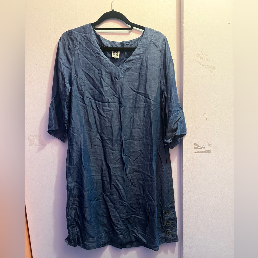 Anne Klein Navy Blue Casual Button-Down Tunic Shirt